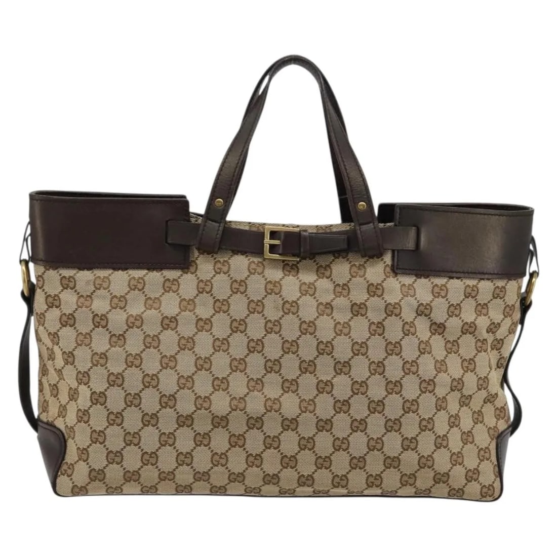 Gucci Belted Bucket Tote Beige Canvas Leather Bag: Gucci Belted Bucket Tote Beige Canvas Leather Bag This Gucci Belted Bucket Tote features the iconic GG canvas with leather accents in a beige color. Designed for women, it showcases a spacious interio