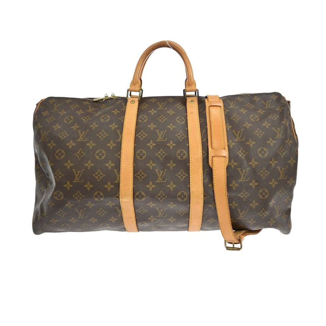 Louis Vuitton Keepall Bandouliere 55 Monogram Duffle Bag M41414: Louis Vuitton Keepall Bandouliere 55 Monogram Duffle Bag M41414 Vintage Louis Vuitton Keepall Bandouliere 55 travel bag in brown Monogram canvas with leather trim and double handles. This extra-large 