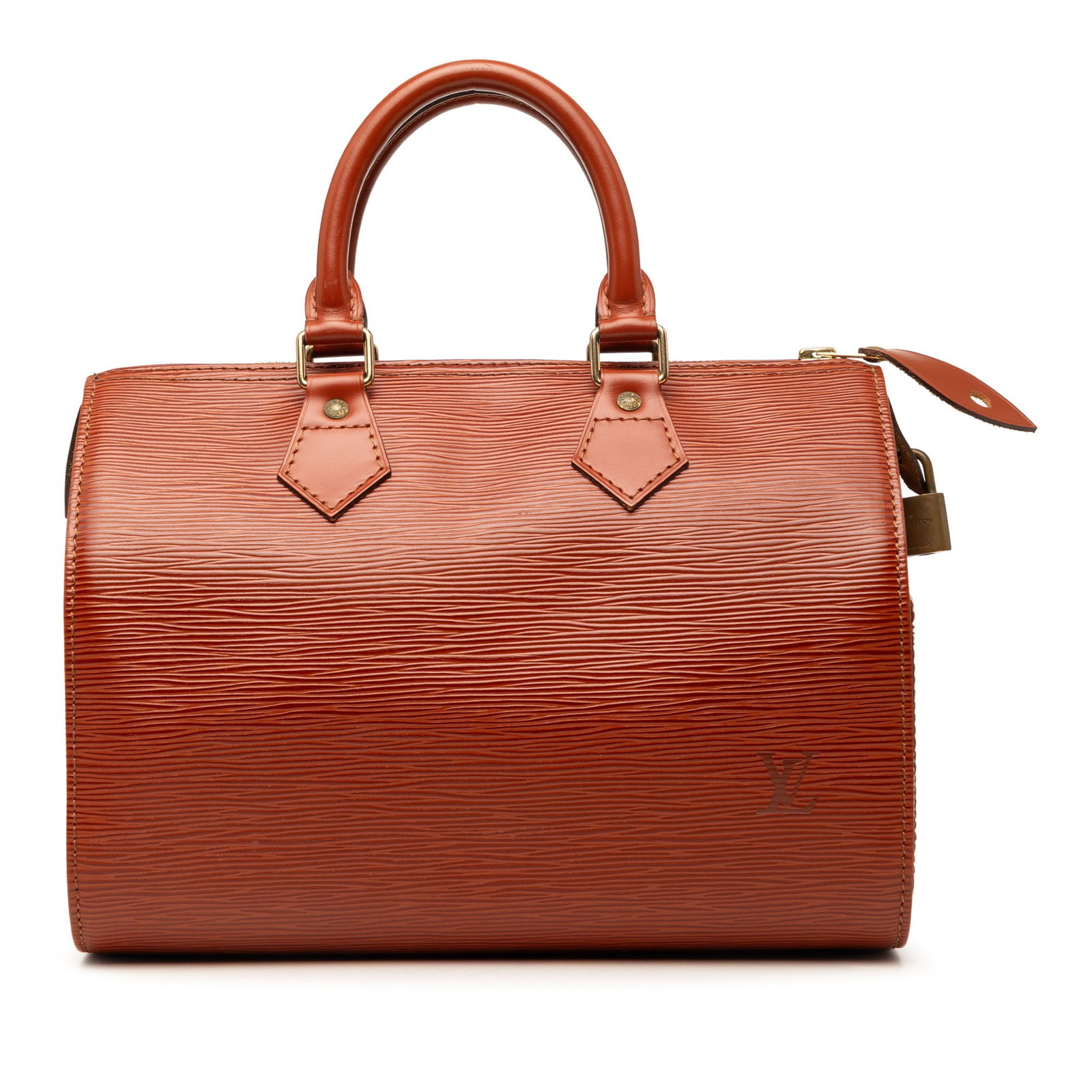 Louis Vuitton Speedy 25 Epi Leather Handbag Brown: Louis Vuitton Speedy 25 Epi Leather Handbag Brown Louis Vuitton Epi Speedy 25 handbag crafted in brown Epi leather with rolled leather handles, a top zip closure, and an interior pocket. Made in Franc