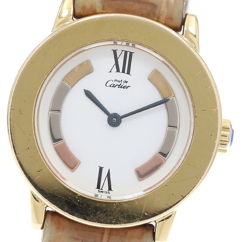 Cartier Mastrond Quartz Womens Wristwatch Vermeil Ref W1009143: Cartier Mastrond Quartz Womens Wristwatch Vermeil Ref W1009143 This Cartier Mastrond W1009143 is a women's wristwatch featuring a Swiss-made quartz movement. The watch has a case crafted from SV925 (s