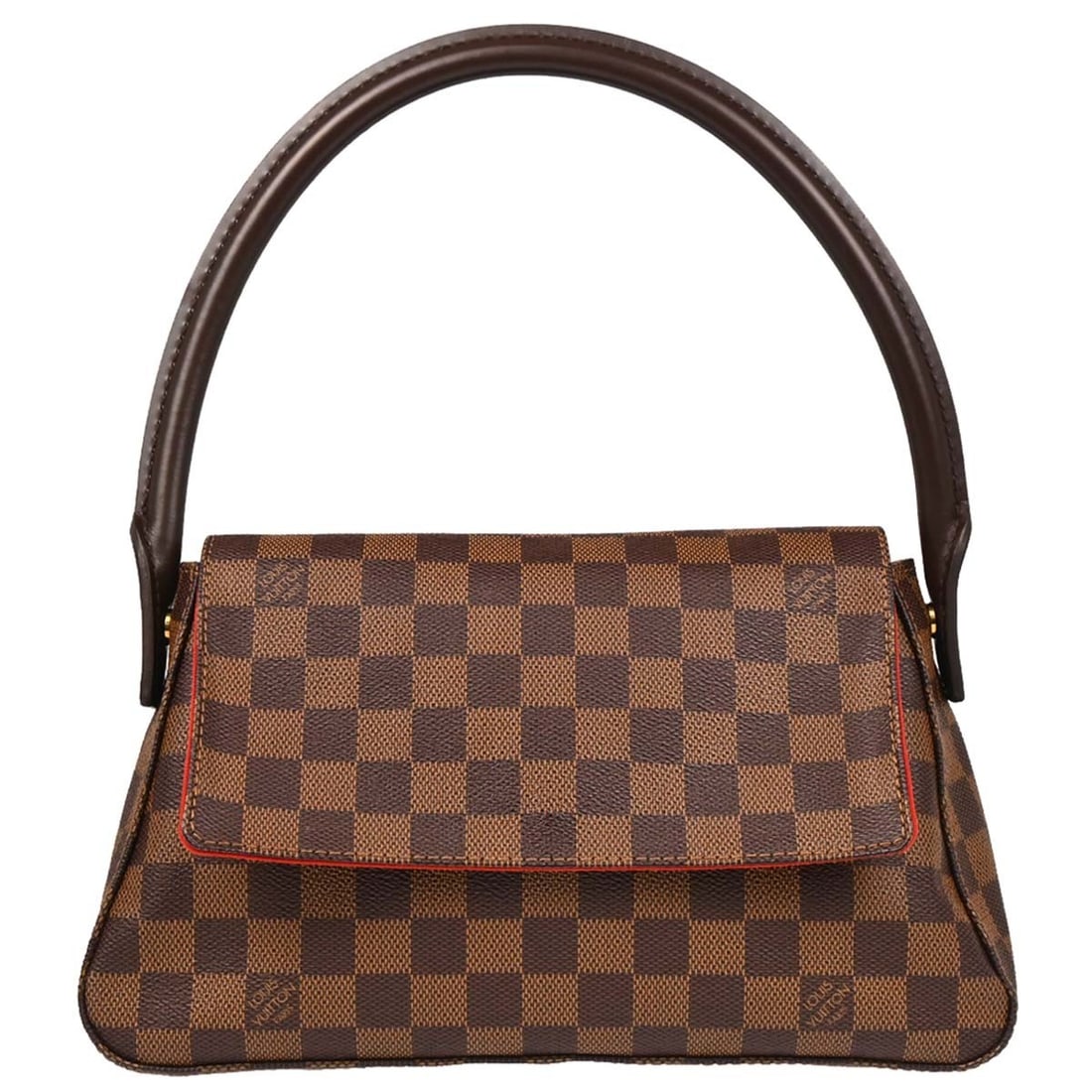 Louis Vuitton Mini Looping Ebene Damier Canvas Top Handle Bag N51158: Louis Vuitton Mini Looping Ebene Damier Canvas Top Handle Bag N51158 Louis Vuitton Mini Looping handbag in Ebene Damier canvas with leather trim and a top handle. This medium handbag features a magnet
