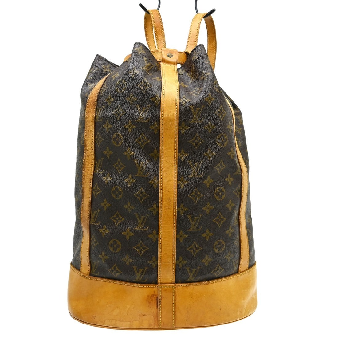 Louis Vuitton M42244 Randonnee GM Monogram Drawstring Shoulder Bag: Louis Vuitton M42244 Randonnee GM Monogram Drawstring Shoulder Bag Vintage Louis Vuitton Randonnee GM drawstring shoulder bag in brown Monogram canvas with leather trim and an adjustable shoulder stra