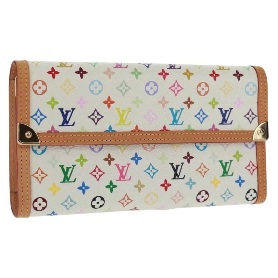 White Multicolor Monogram Long Wallet Louis Vuitton M92659 with Dust Bag and Box: White Multicolor Monogram Long Wallet Louis Vuitton M92659 with Dust Bag and Box This is a Louis Vuitton Multicolor Porte Tresor International wallet in white, crafted from Monogram Multicolor canvas.