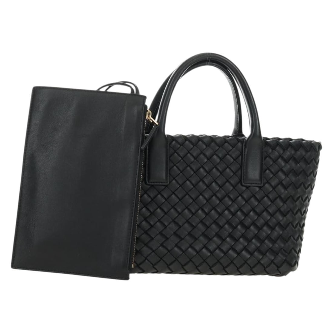 Bottega Veneta Mini Cabas Intrecciato Leather Handbag Black with Pouch (1 of 18)