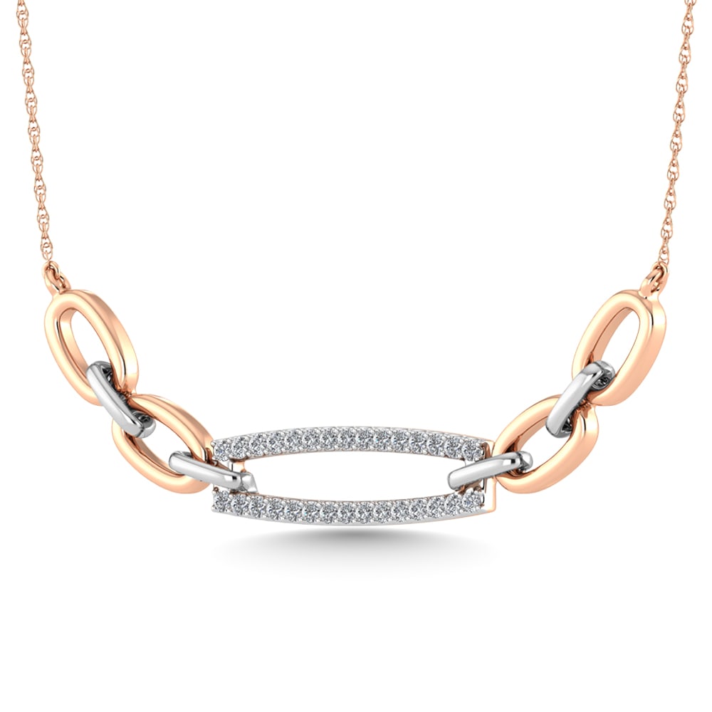 10K Two Tone Diamond 1/6 Ct.Tw. Fashion Necklace: 10K Two Tone Diamond 1/6 Ct.Tw. Fashion Necklace 10k Two Tone Stone Color: G-h Stone Clarity: I1 Unless otherwise specified, pendants that include a chain are paired with our standard 18-inch length. 