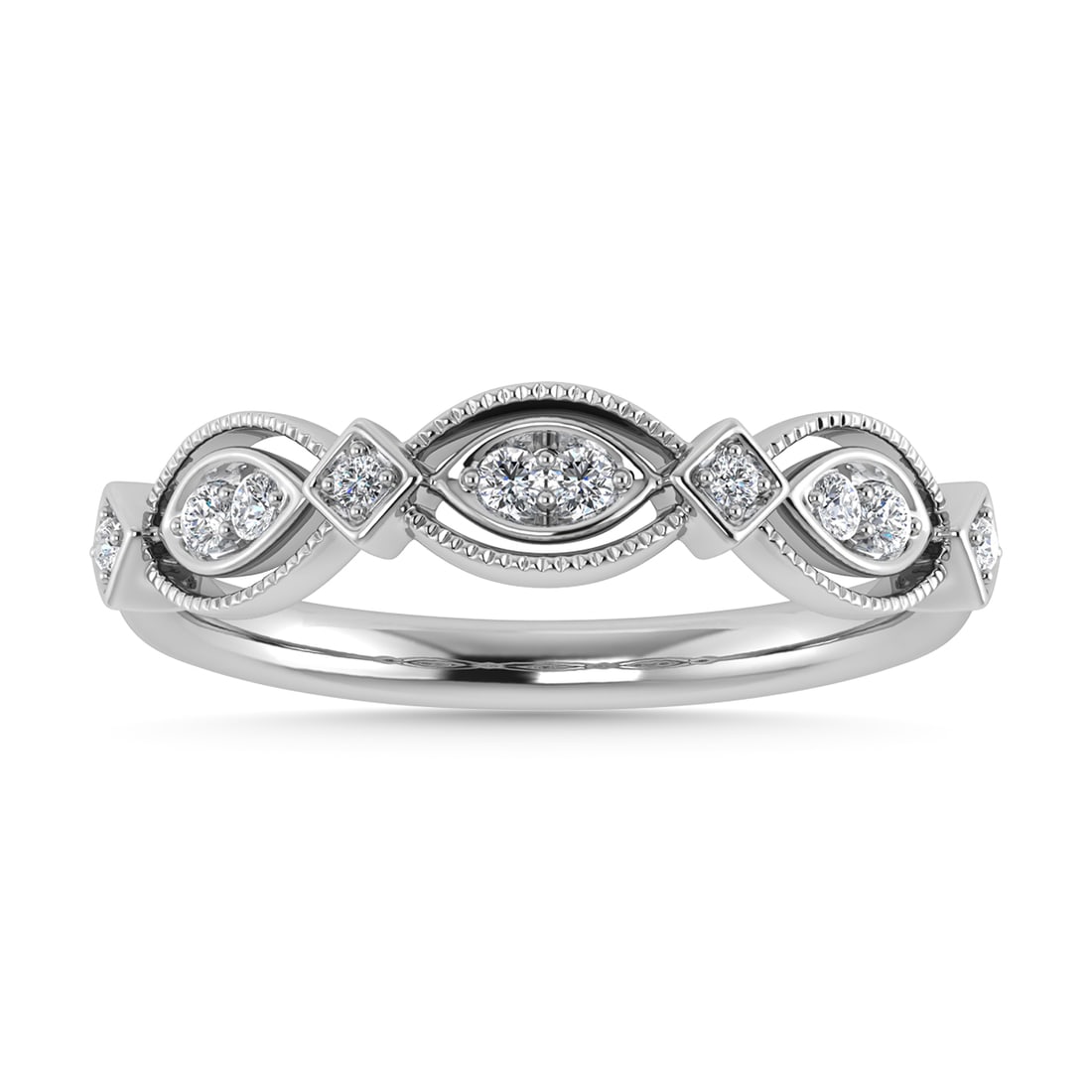 Diamond 1/6 Ct.Tw. Stack Band in 14K White Gold: Diamond 1/6 Ct.Tw. Stack Band in 14K White Gold 14k White Gold Stone Color: G-h Stone Clarity: I1 Each ring is presented in standard size 6.5. Complimentary resizing is available between sizes 510 (in