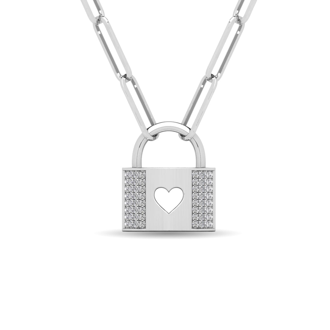 Diamond 1/8 Ct.Tw. Lock Pendant in 10K White Gold: Diamond 1/8 Ct.Tw. Lock Pendant in 10K White Gold 10k White Gold Stone Color: H-i Stone Clarity: I1 Unless otherwise specified, pendants that include a chain are paired with our standard 18-inch lengt