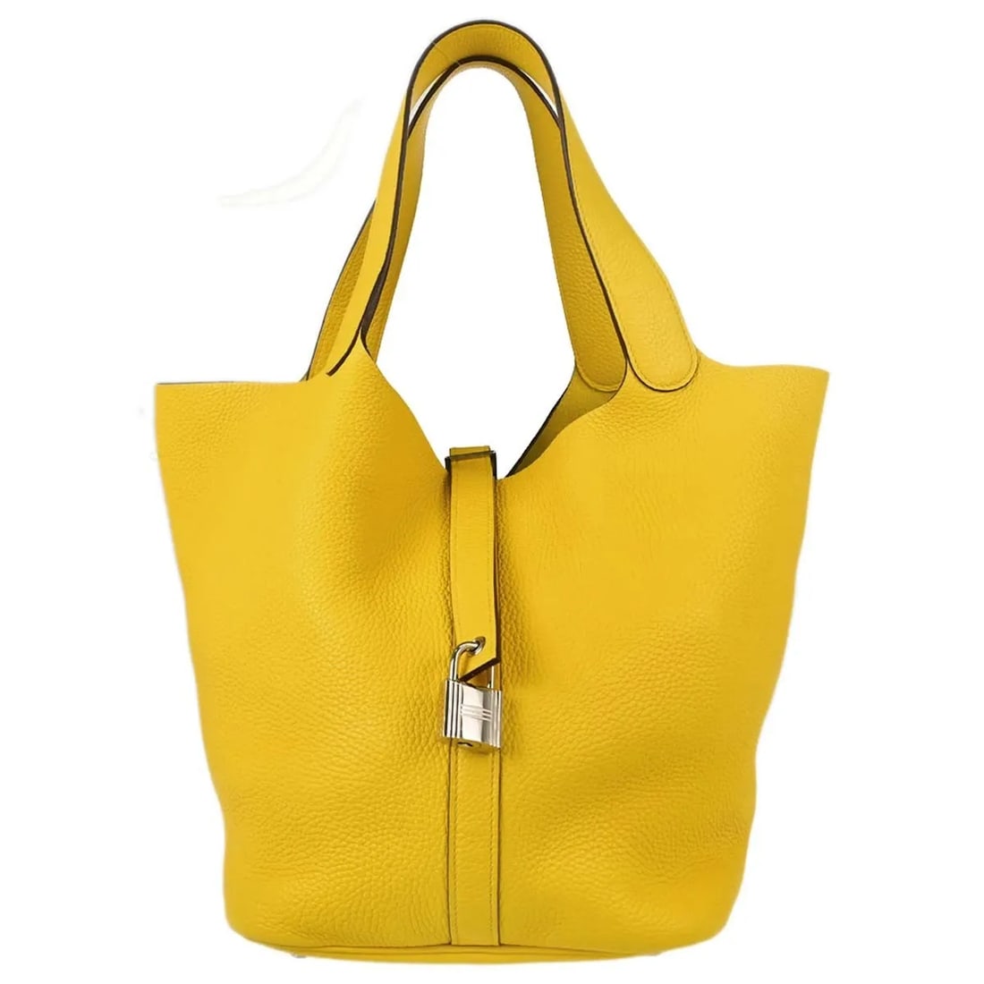 Hermes Picotin Lock yellow leather handbag: Hermes Picotin Lock yellow leather handbag Hermes Picotin Lock handbag in yellow leather. This piece is in very good overall condition with scratches and scuffs on the exterior and significant scuffin