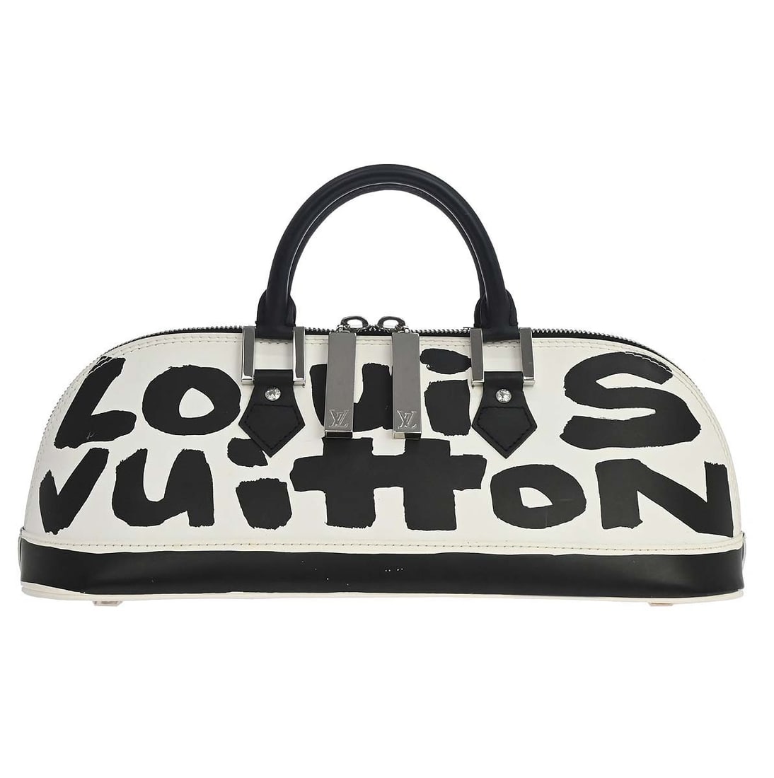 Louis Vuitton Alma Horizontal Graffiti Leather Handbag Black M92175: Louis Vuitton Alma Horizontal Graffiti Leather Handbag Black M92175 Louis Vuitton Alma Horizontal handbag in black graffiti leather with double handles and a zip closure. This medium handbag features 