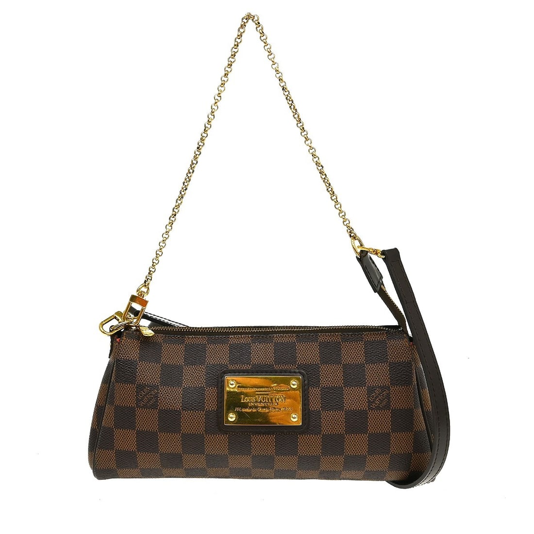 Louis Vuitton Eva N55213 Damier Ebene 2way Chain Shoulder Bag: Louis Vuitton Eva N55213 Damier Ebene 2way Chain Shoulder Bag Louis Vuitton Eva 2-way chain handbag in Damier Ebene brown canvas with leather trim. This small zip-top handbag features logo accents, a 