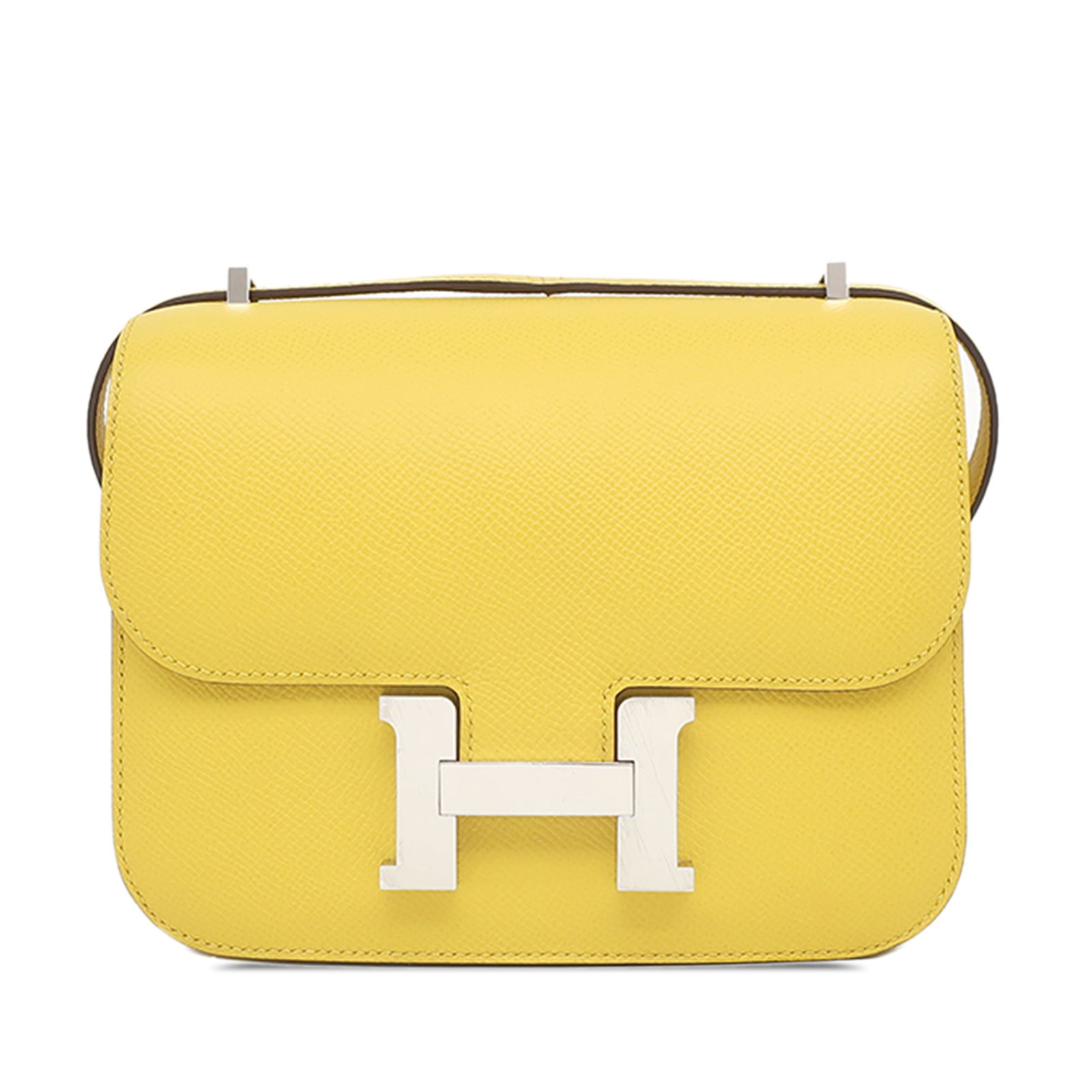 Hermes Constance Mirror 18 Mini Epsom Leather Shoulder Bag: Hermes Constance Mirror 18 Mini Epsom Leather Shoulder Bag Hermes Mini Epsom Constance Mirror 18 in Jaune De Naples Epsom leather. This shoulder bag features an adjustable flat leather strap, a front 