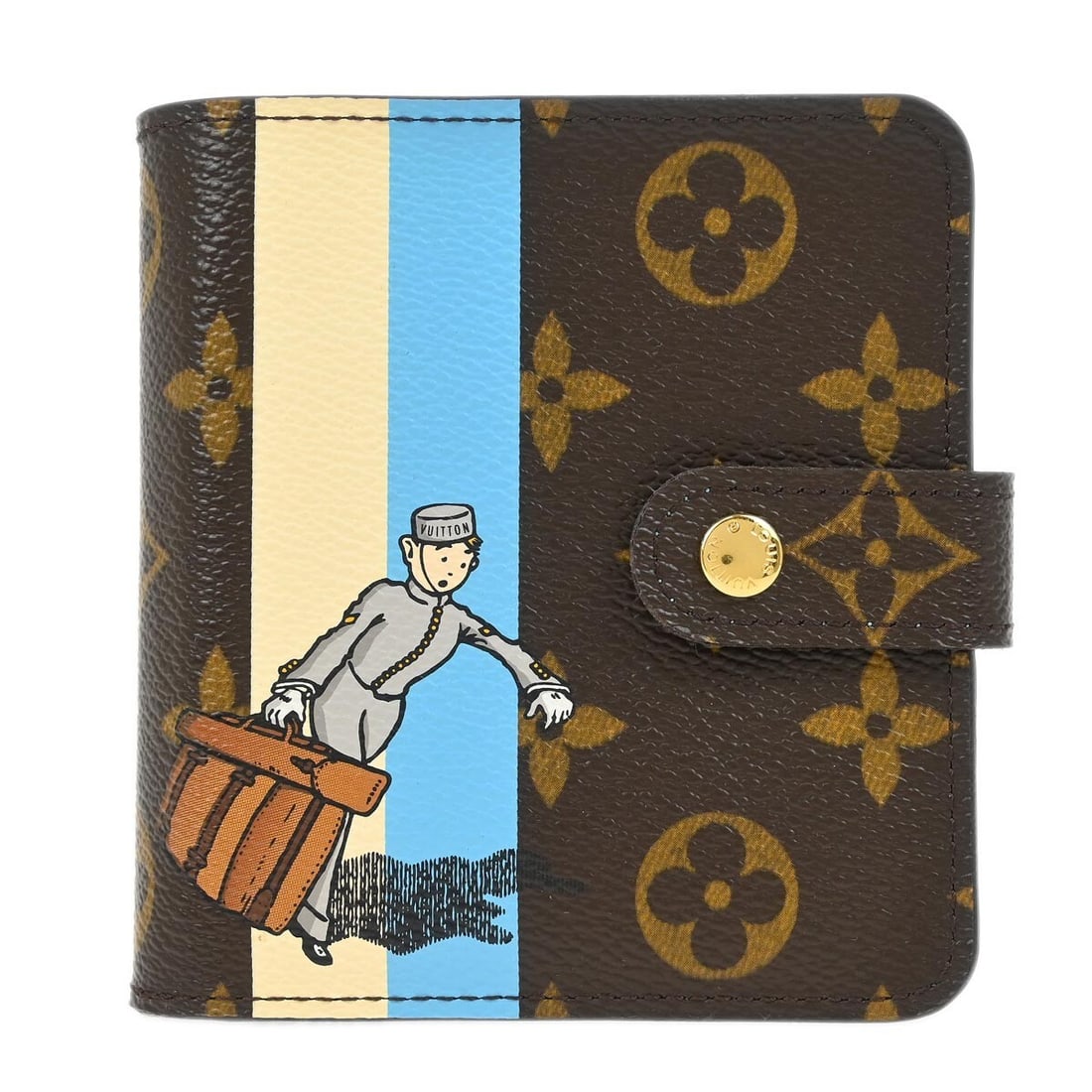 Louis Vuitton M60036 Monogram Groom Folding Wallet Brown Canvas: Louis Vuitton M60036 Monogram Groom Folding Wallet Brown Canvas Compact Louis Vuitton Monogram Groom zip wallet in brown monogram canvas with leather trim and a folding design. The wallet features the
