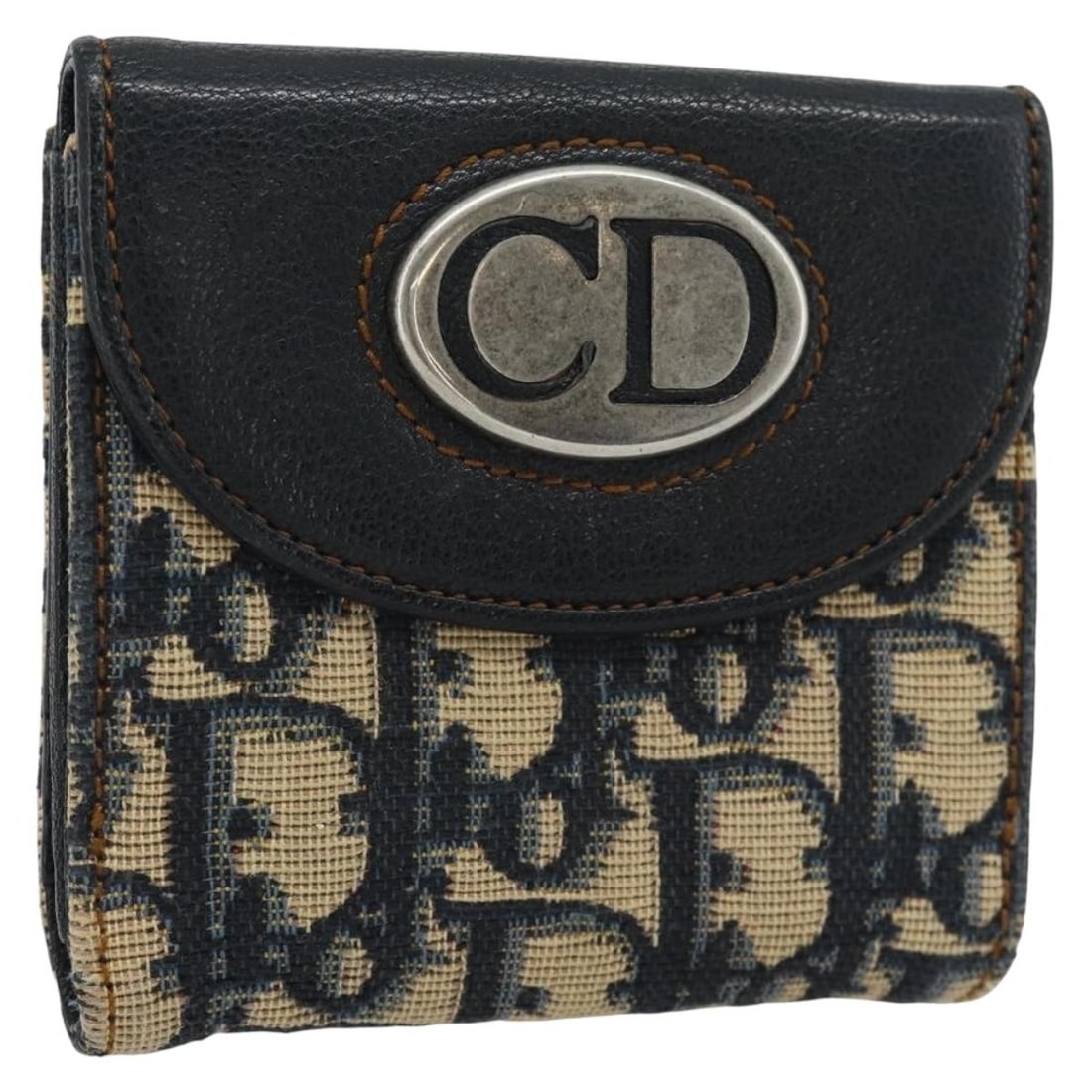 Christian Dior Trotter canvas wallet in navy and silver: Christian Dior Trotter canvas wallet in navy and silver Authentic Christian Dior Trotter canvas compact wallet in navy and silver. This women's wallet is made in Italy and shows reasonable wear from u