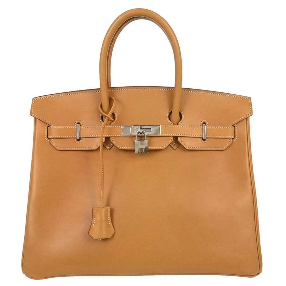 Hermes Birkin 35 Natural Vache Leather Satchel Bag: Hermes Birkin 35 Natural Vache Leather Satchel Bag Hermes Birkin 35 handbag in natural Vache leather with double handles and a turnlock closure. This satchel/top handle bag is made in France and inclu
