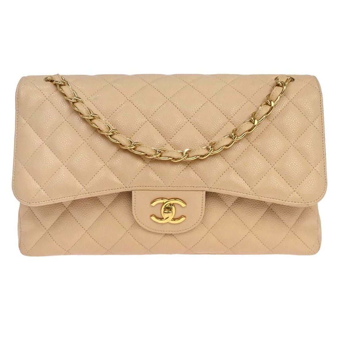 CHANEL Classic Double Flap Jumbo Beige Calfskin Shoulder Bag (1 of 16)