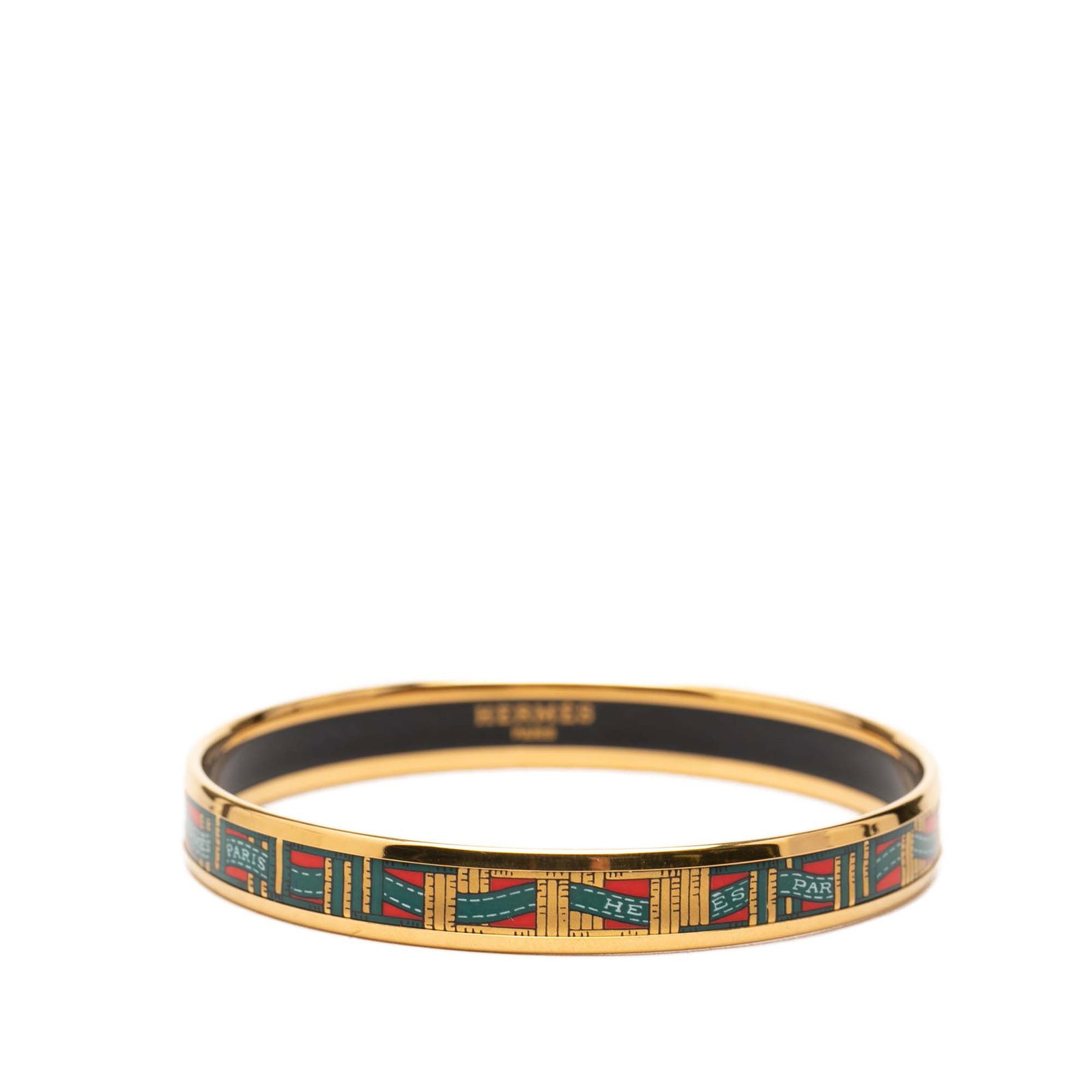 Hermes 62 Narrow Cloisonne Enamel Bracelet Red Gold Plated (1 of 6)