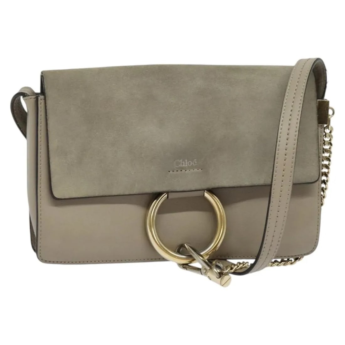 Chloe Faye beige leather suede shoulder bag: Chloe Faye beige leather suede shoulder bag This Chloe Faye Shoulder Bag is crafted from beige leather and suede, offering a stylish and versatile accessory. Made in Spain, it features a compact desig