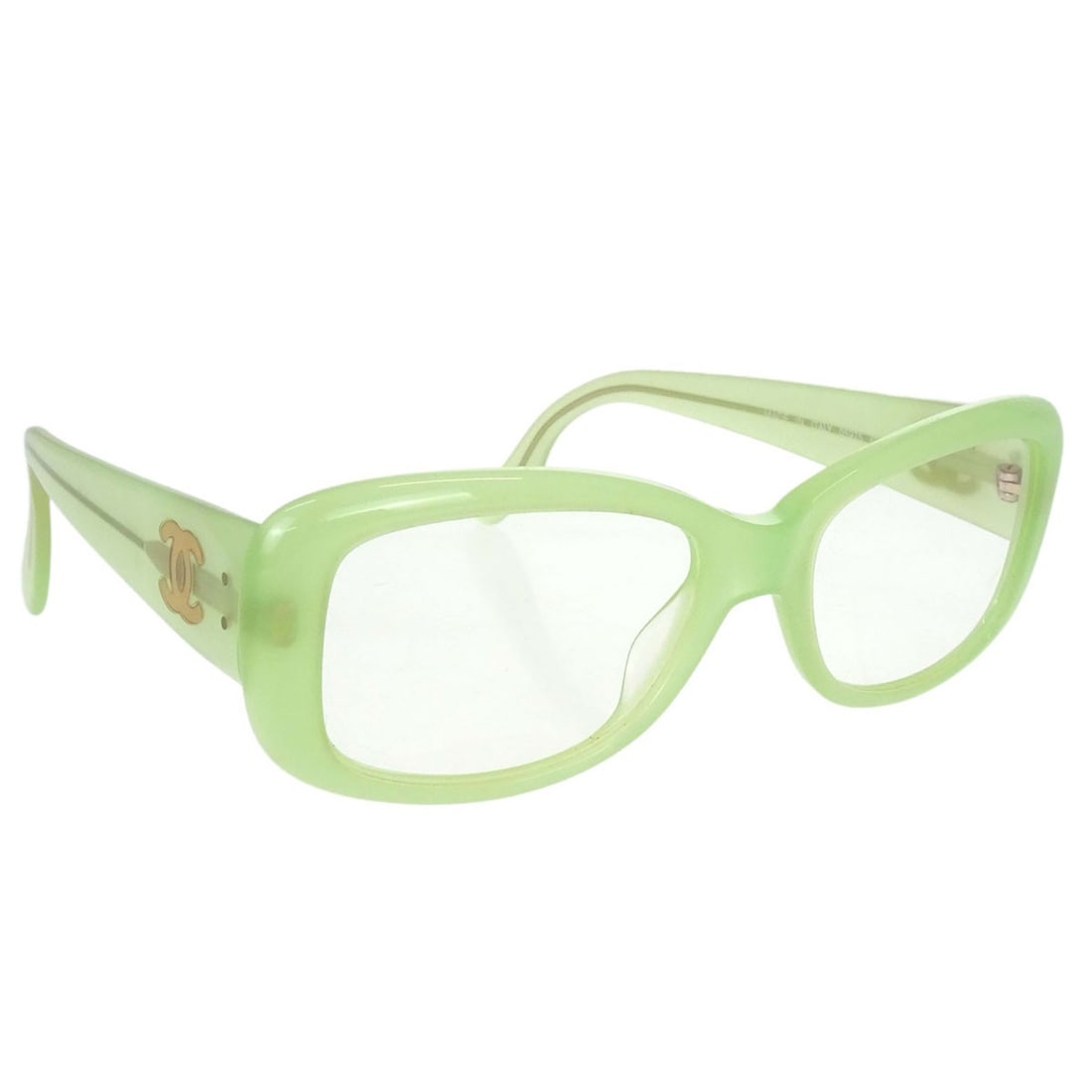 CHANEL CC Logos Acrylic Glasses Clear Lenses Green Frames with Case: CHANEL CC Logos Acrylic Glasses Clear Lenses Green Frames with Case Chanel CC Logos eyewear with a clear lens and green acrylic frame. Made in Italy, this women's style comes with a case. Condition is