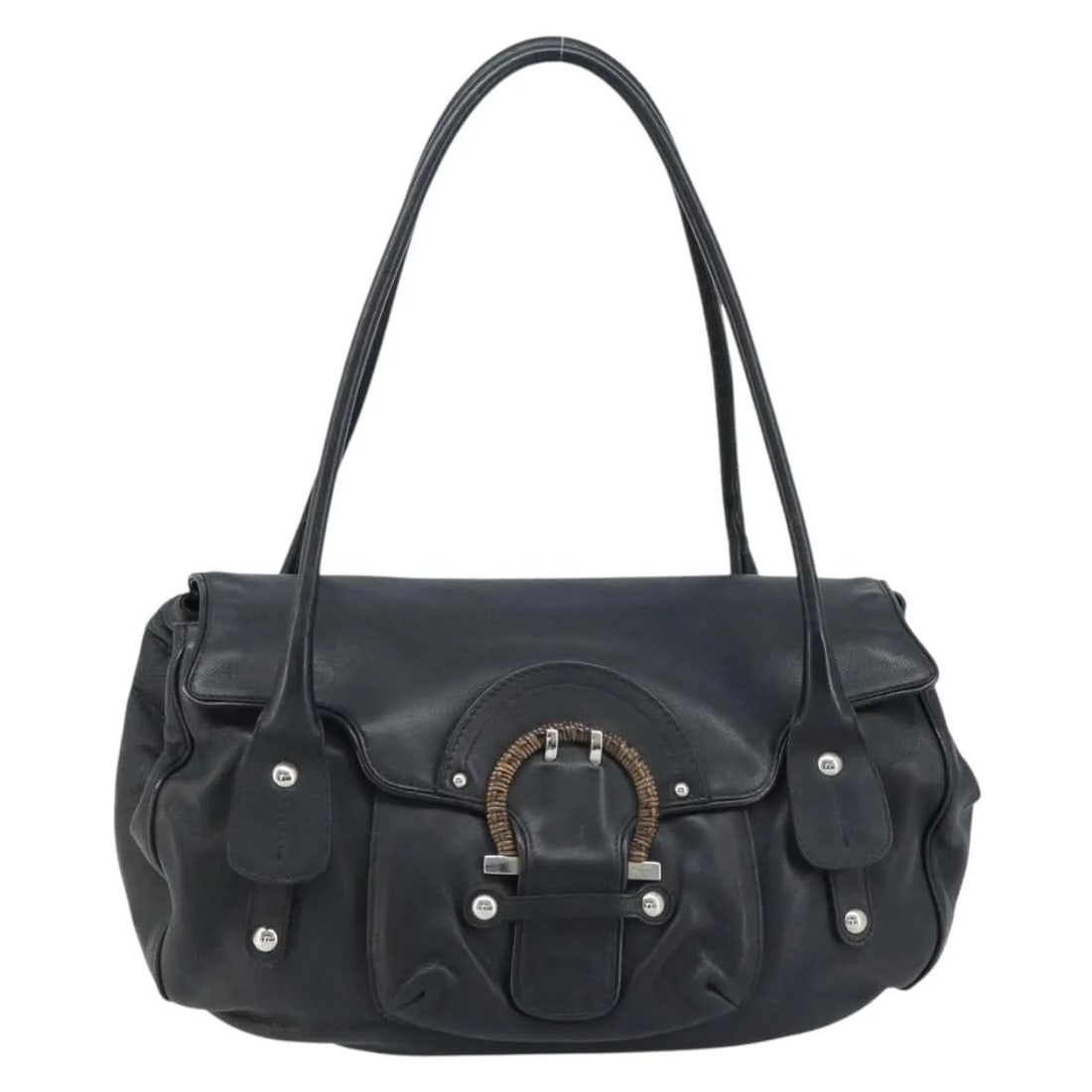 Black Leather Handbag Salvatore Ferragamo Gancini Italy: Black Leather Handbag Salvatore Ferragamo Gancini Italy This Salvatore Ferragamo Gancini handbag is crafted from black leather and features the iconic Gancini design. Made in Italy, it is designed for
