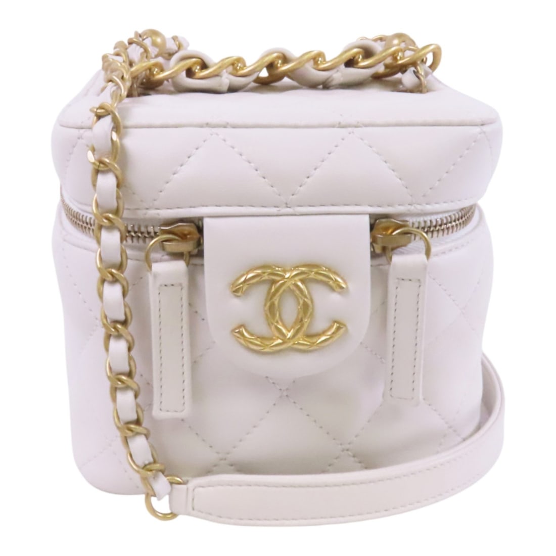 CHANEL Vanity Chain Shoulder Bag White Calfskin GHW (1 of 17)