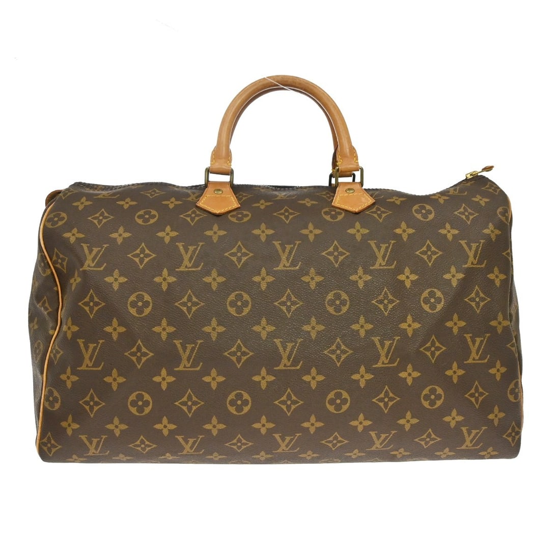 Louis Vuitton Speedy 40 Monogram Canvas Duffle Bag M41522: Louis Vuitton Speedy 40 Monogram Canvas Duffle Bag M41522 Vintage Louis Vuitton Speedy 40 handbag in brown Monogram canvas with leather trim and double handles. This duffle-style bag features a zip cl