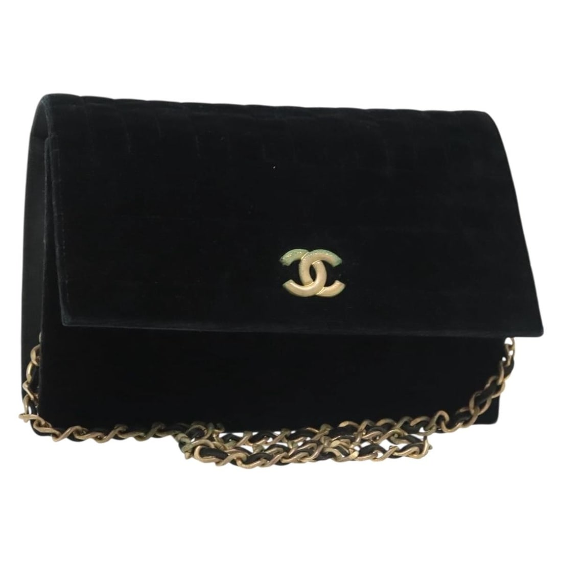 CHANEL Mademoiselle Velor Shoulder Bag Black with Gold CC: CHANEL Mademoiselle Velor Shoulder Bag Black with Gold CC Chanel Chain Mademoiselle shoulder bag in black velor with gold-tone CC detailing. Made in France, this women's shoulder bag is offered withou