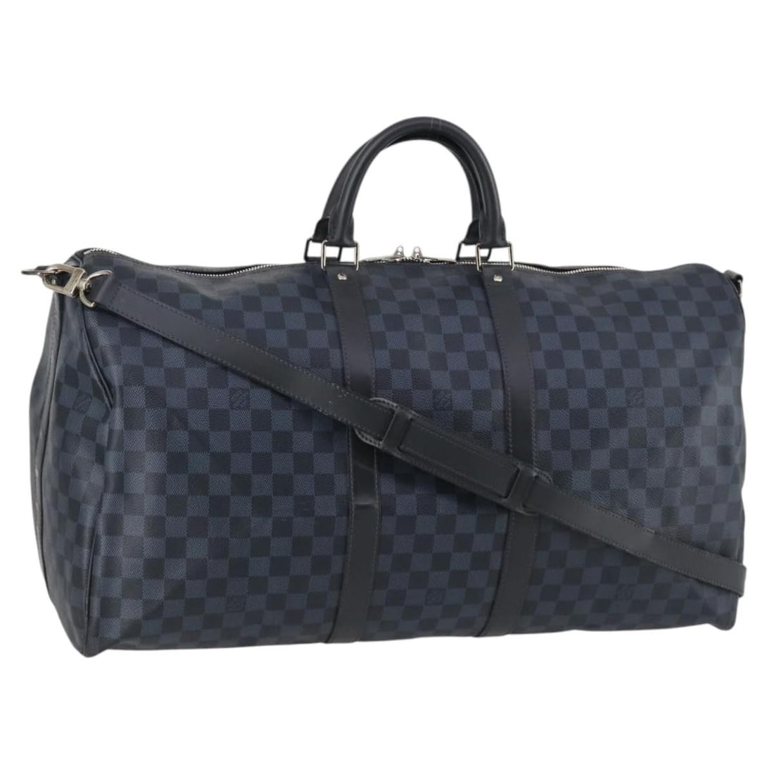 Louis Vuitton Damier Cobalt Canvas Keepall 55 Boston Bag with Shoulder Strap: Louis Vuitton Damier Cobalt Canvas Keepall 55 Boston Bag with Shoulder Strap This Louis Vuitton Damier Cobalt Keepall Bandouliere 55 Boston Bag is crafted from durable Damier Cobalt Canvas and feature