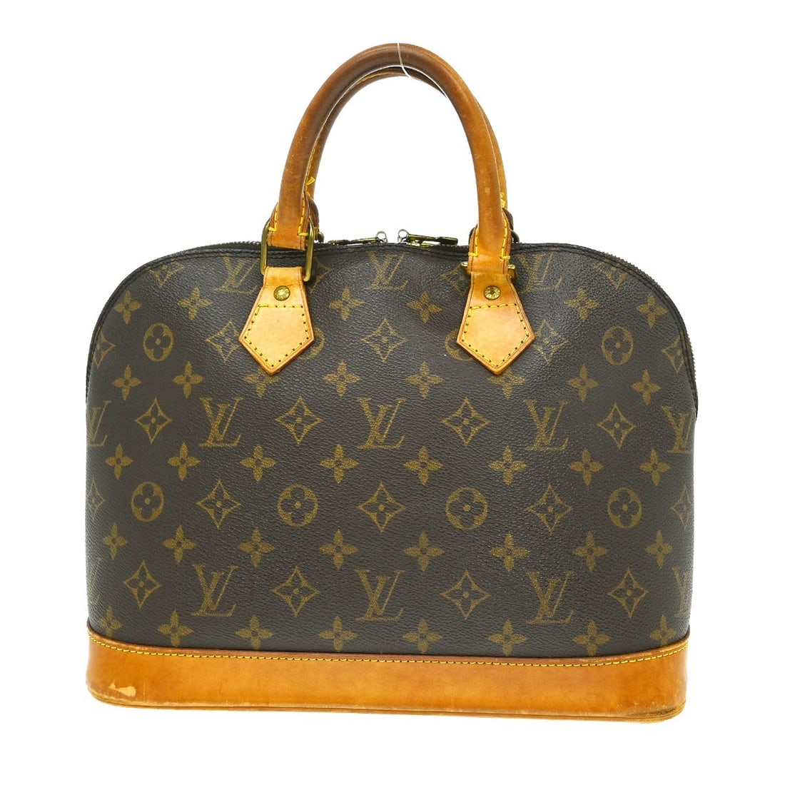 Louis Vuitton Alma M51130 Monogram Canvas Satchel Bag: Louis Vuitton Alma M51130 Monogram Canvas Satchel Bag Vintage Louis Vuitton Alma handbag in Monogram canvas with leather trim and double handles. This zip-top handbag features a brown exterior with lo
