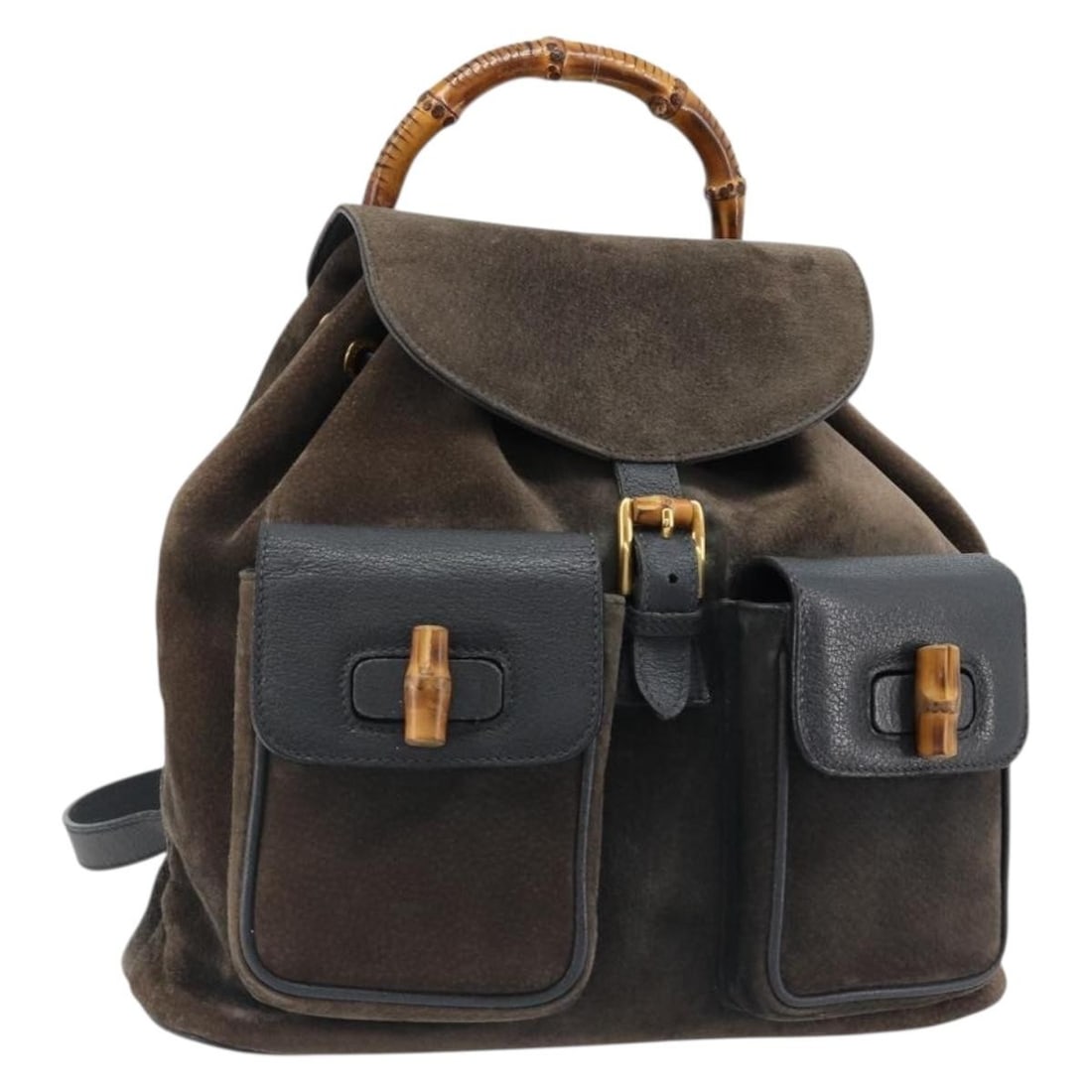 Gucci 003 2058 0016 Suede Bamboo Backpack Navy Gold (1 of 18)