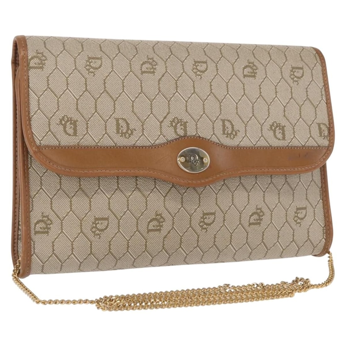 Beige Honeycomb Canvas PVC Shoulder Bag by Christian Dior: Beige Honeycomb Canvas PVC Shoulder Bag by Christian Dior This Christian Dior shoulder bag features the signature honeycomb canvas in beige with gold-tone accents and PVC leather trim. Designed for ev