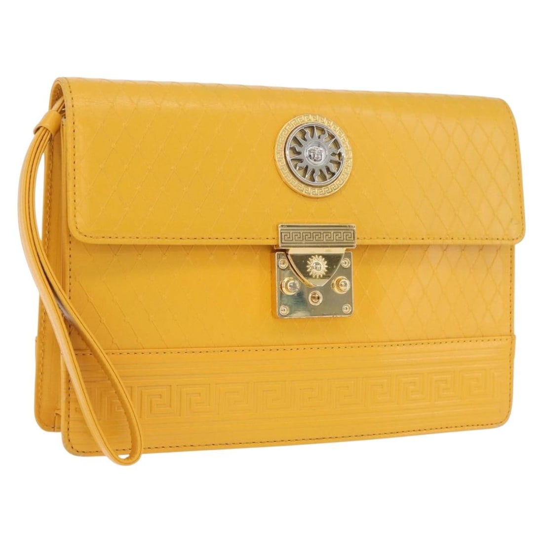Gianni Versace Yellow Leather Clutch Bag Gold Tone Women's Accessory (1 of 18)