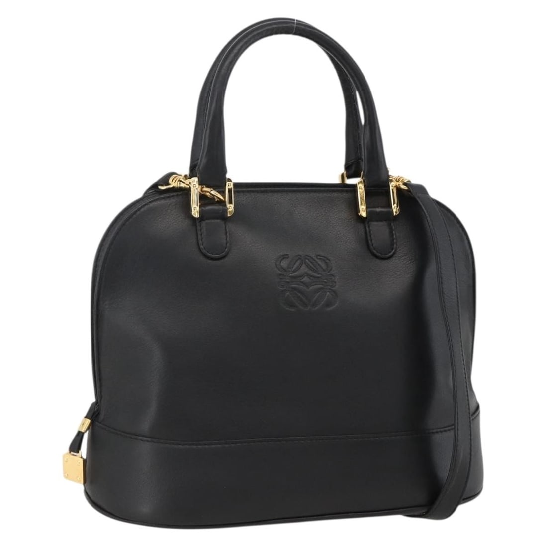 LOEWE Anagram Leather Black Gold 2way Hand Bag Shoulder Strap: LOEWE Anagram Leather Black Gold 2way Hand Bag Shoulder Strap This LOEWE Anagram handbag offers a versatile 2-way design crafted from black and gold leather. Designed for women, it features both a sho