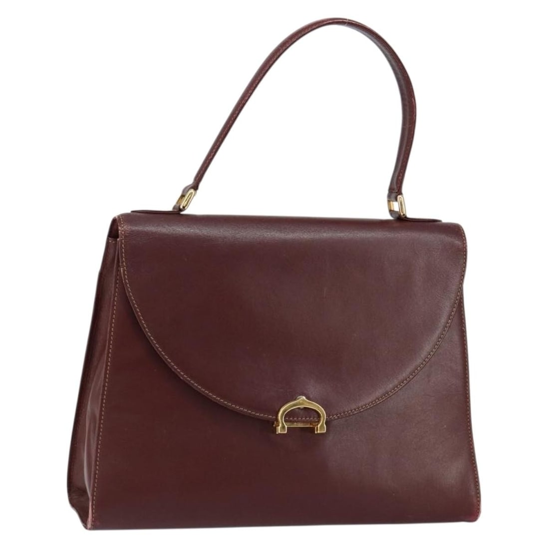 CARTIER Must Line Leather Hand Bag Bordeaux Gold Auth Italy: CARTIER Must Line Leather Hand Bag Bordeaux Gold Auth Italy Elevate your style with the CARTIER Must Line Hand Bag, a stunning accessory crafted from luxurious leather in an elegant bordeaux and gold 