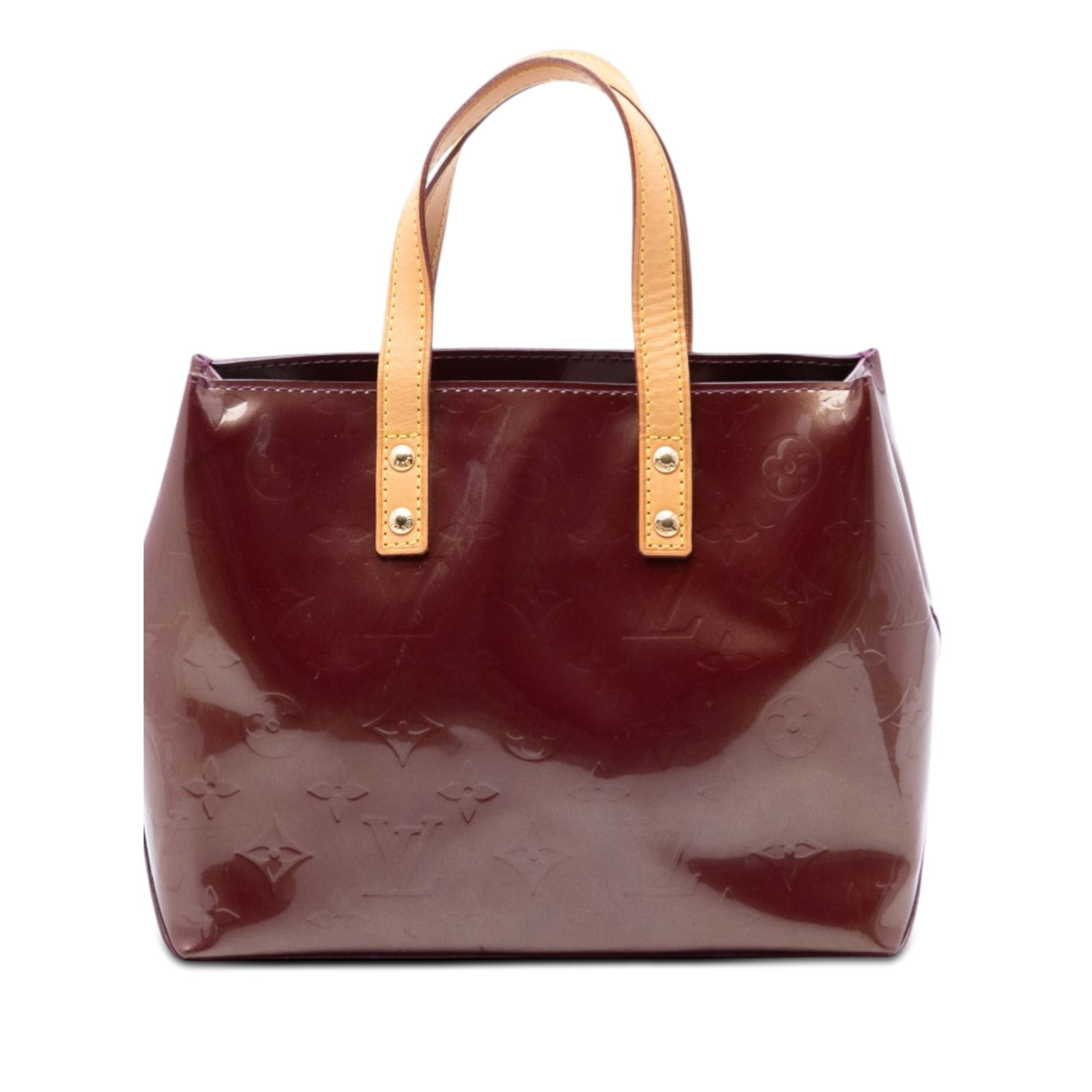Louis Vuitton Reade PM Monogram Vernis Purple Tote: Louis Vuitton Reade PM Monogram Vernis Purple Tote This Louis Vuitton Monogram Vernis Reade PM is crafted from vernis leather and features flat vachetta leather handles. The bag is designed with an op