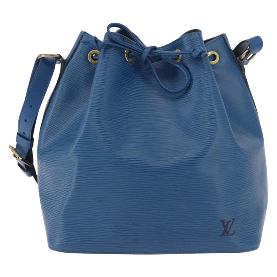 Louis Vuitton Petit Noe blue leather shoulder bag: Louis Vuitton Petit Noe blue leather shoulder bag Louis Vuitton Petit Noe bag in blue Epi leather. This women's bag is made in France and is presented in fair condition, with noted exterior deformatio