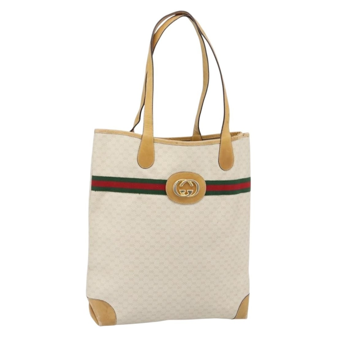 Gucci 002 904 0131 Micro GG Supreme Web Tote Bag White PVC Leather: Gucci 002 904 0131 Micro GG Supreme Web Tote Bag White PVC Leather Gucci Micro GG Supreme Web Sherry Line tote bag in white PVC leather and Micro Small GG canvas. This women's tote is made in Italy an