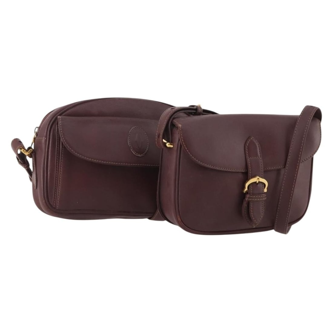 Set of 2 Cartier Must Line Leather Shoulder Bags Bordeaux Gold Tone (1 of 17)