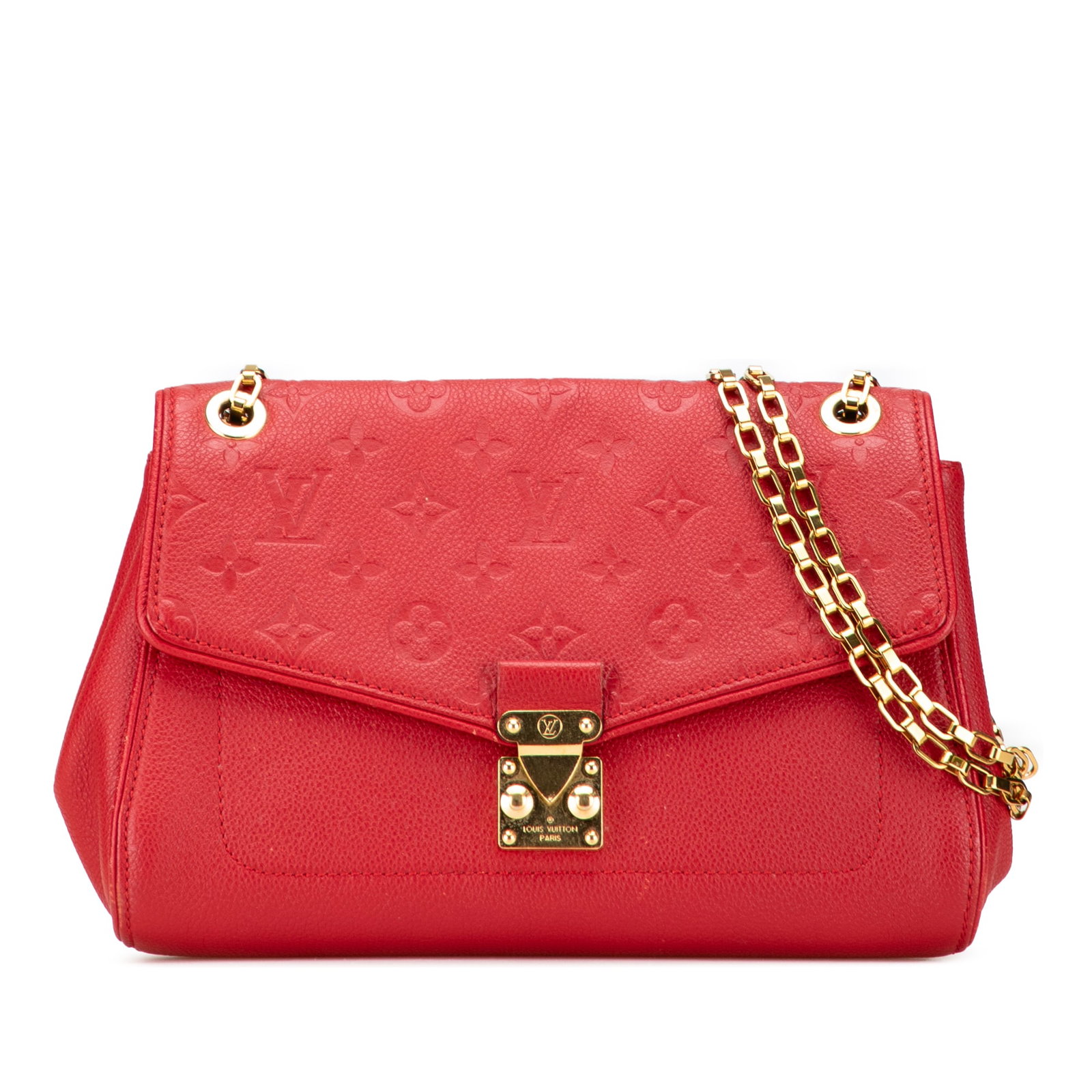 Louis Vuitton Monogram Empreinte Saint Germain PM Red Leather Bag: Louis Vuitton Monogram Empreinte Saint Germain PM Red Leather Bag The Louis Vuitton Monogram Empreinte Saint Germain PM is a stylish handbag crafted from luxurious leather, featuring a rich red color.