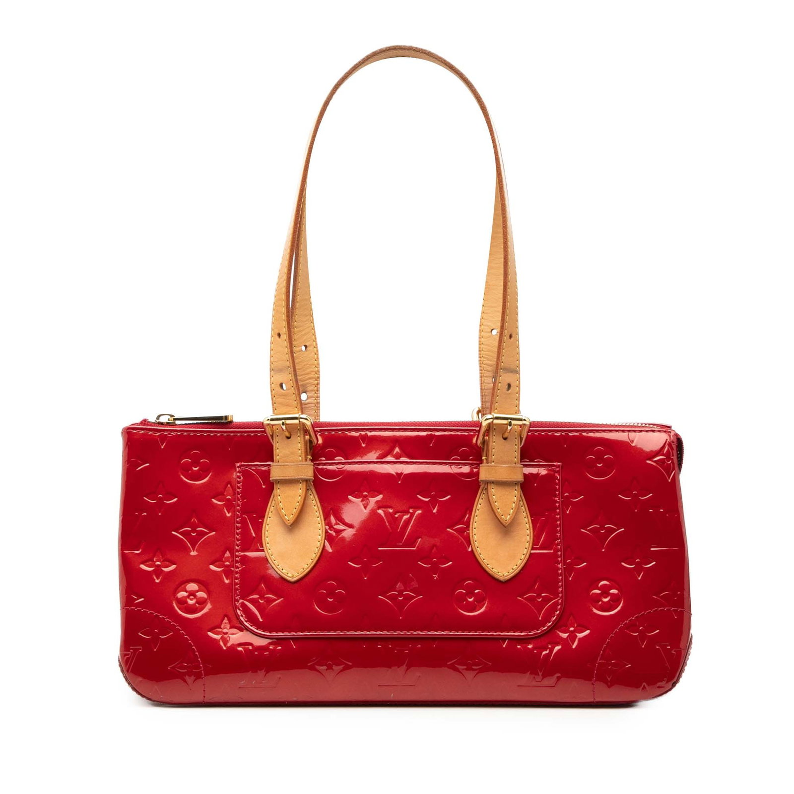 Louis Vuitton Rosewood Avenue Vernis leather shoulder bag: Louis Vuitton Rosewood Avenue Vernis leather shoulder bag This Louis Vuitton Monogram Vernis Rosewood Avenue bag features a glossy monogram vernis leather body in red, complemented by flat vachetta le