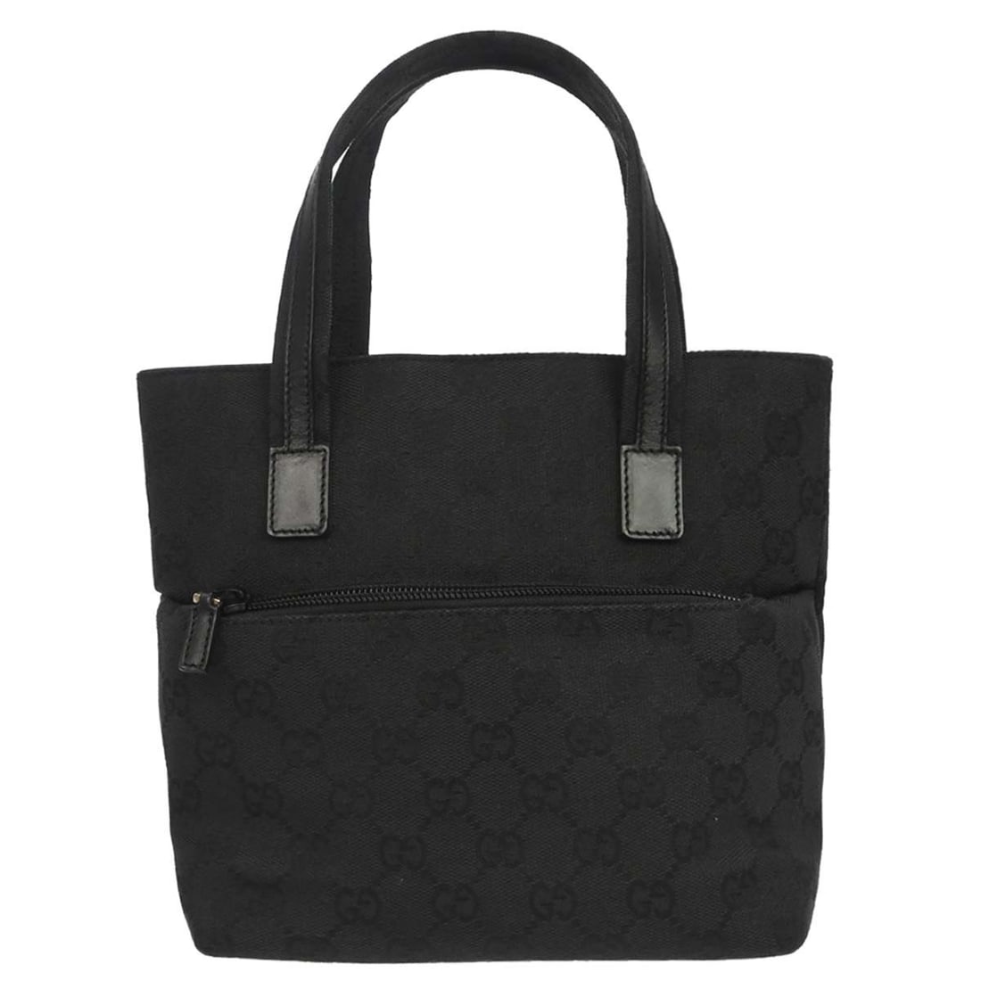 Gucci GG Small Black Canvas Leather Tote Bag Italy: Gucci GG Small Black Canvas Leather Tote Bag Italy Vintage Gucci GG tote handbag in black canvas and leather. This small women's bag features the Gucci GG pattern, a structured tote silhouette, and zi