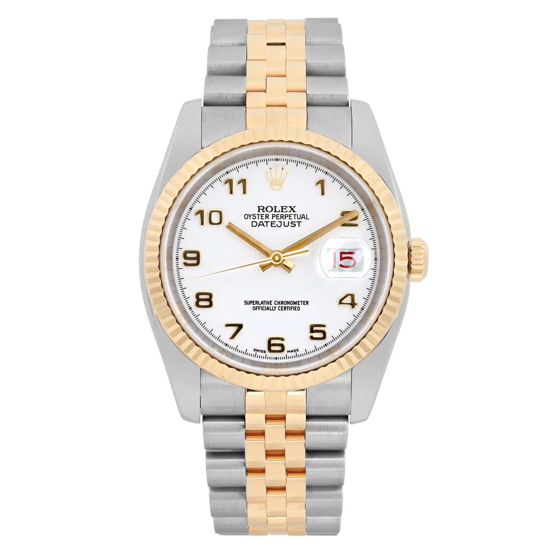 Rolex Datejust 36 Automatic Steel 18k Yellow Gold Arabic Dial Watch 116233: Rolex Datejust 36 Automatic Steel 18k Yellow Gold Arabic Dial Watch 116233 Introducing the Rolex Datejust 36, a timeless luxury wristwatch crafted from stainless steel and 18k yellow gold. This exquis