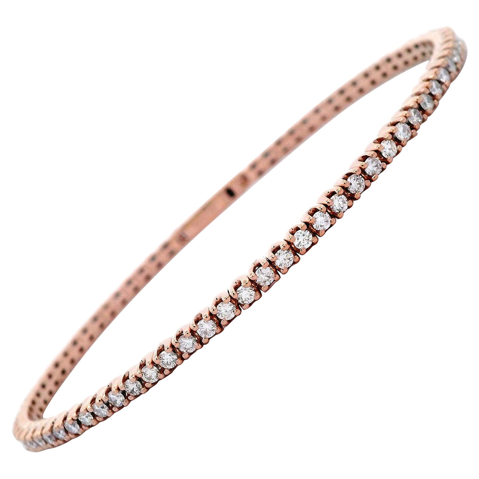 1.73ct Diamond Tennis Bangle Bracelet in 14k Rose Gold: 1.73ct Diamond Tennis Bangle Bracelet in 14k Rose Gold Discover the elegance of this exquisite diamond flexible tennis bangle bracelet, featuring a stunning 1.73 carats of round cut diamonds. Crafted 