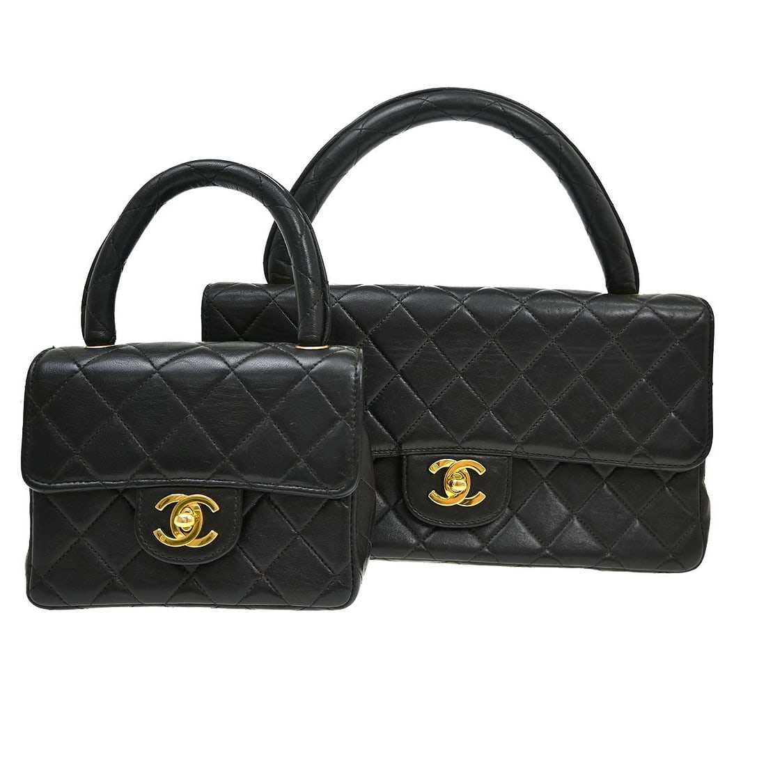 CHANEL Classic Single Flap Lambskin Handbag Set with Mini Bag: CHANEL Classic Single Flap Lambskin Handbag Set with Mini Bag Chanel Classic Single Flap 2 in 1 handbag set in black lambskin leather with quilted detailing and turn-lock closure. This women's medium 