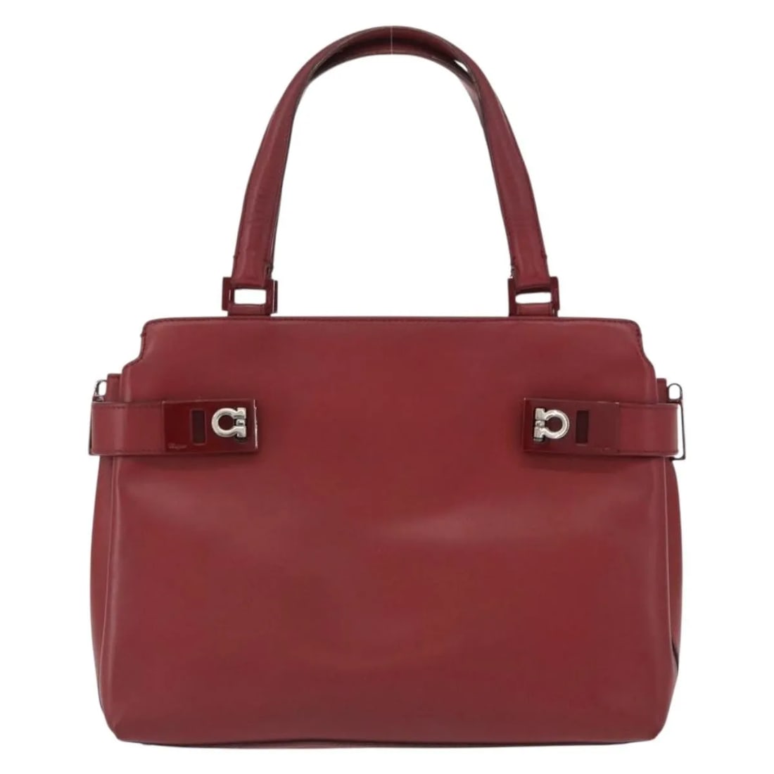 Red Leather Double Gancini Tote by Salvatore Ferragamo with Side Buckle: Red Leather Double Gancini Tote by Salvatore Ferragamo with Side Buckle This Salvatore Ferragamo Double Gancini Side Buckle Tote is crafted from red leather and features signature side buckles. Design