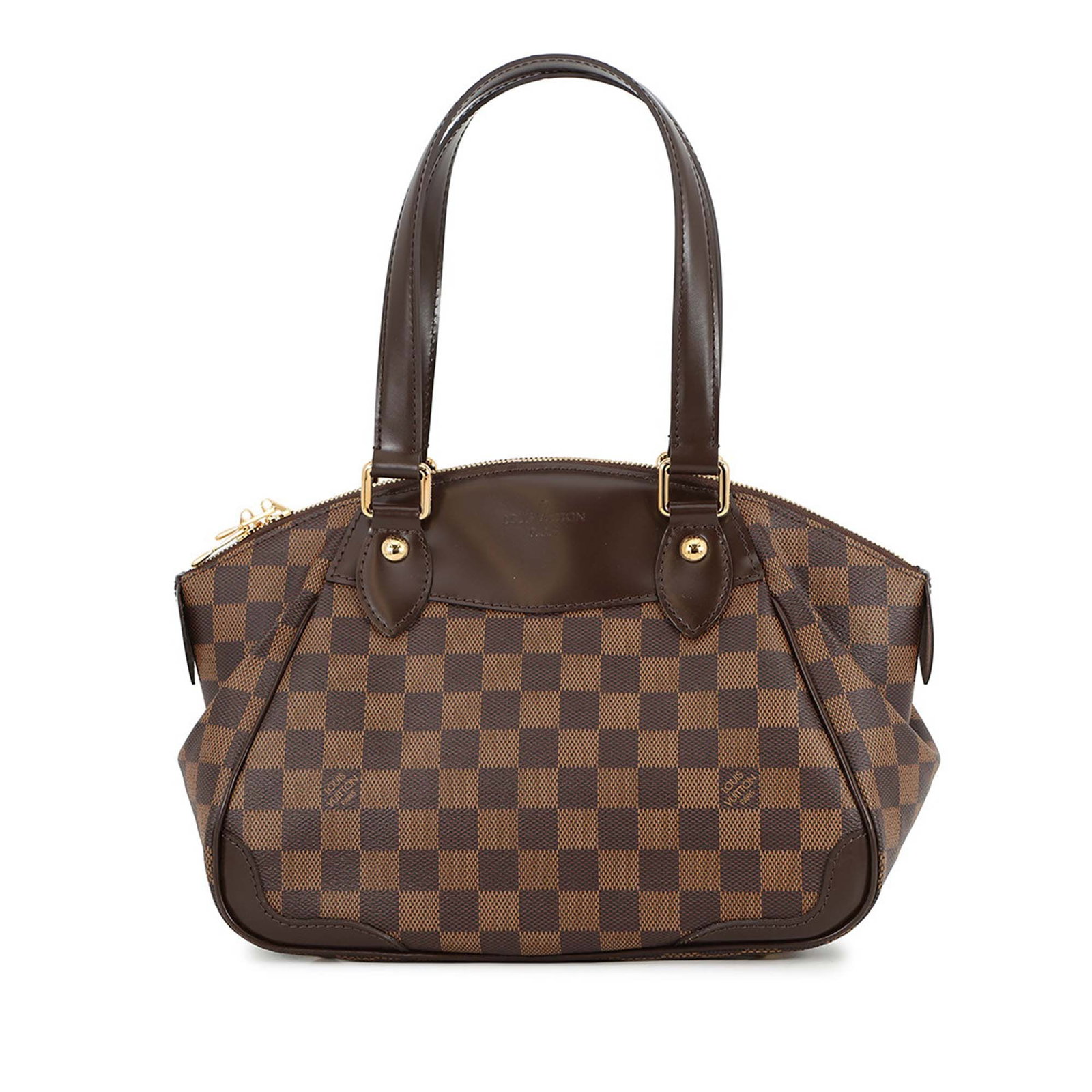 Louis Vuitton Verona PM Damier Ebene Brown Handbag: Louis Vuitton Verona PM Damier Ebene Brown Handbag Louis Vuitton Verona PM in Damier Ebene canvas with leather trim. This handbag features a clochette, flat leather top handles, a top zip closure, and