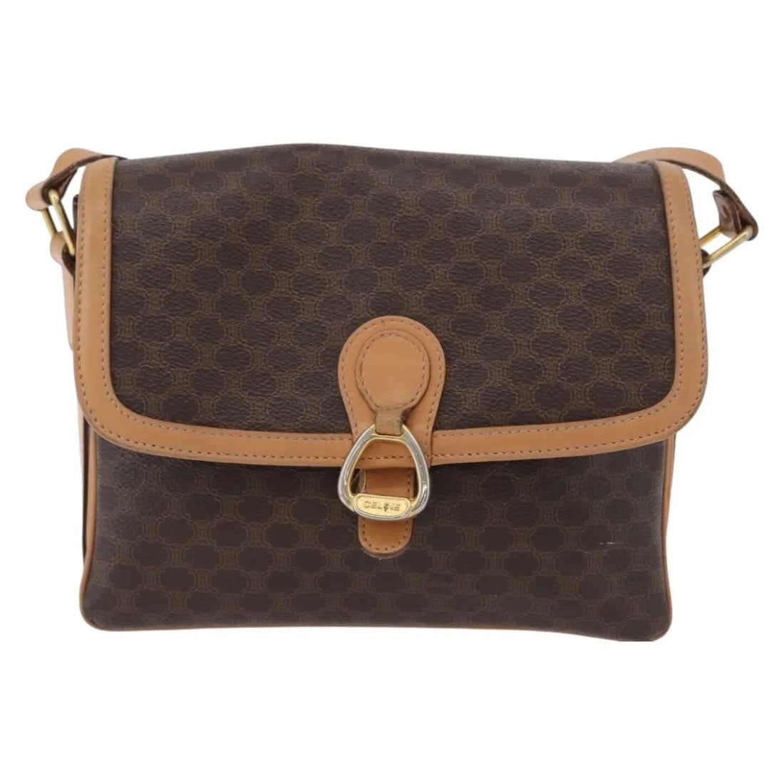 Celine Vintage Macadam Shoulder Bag Brown Canvas Leather: Celine Vintage Macadam Shoulder Bag Brown Canvas Leather This Celine Vintage Macadam Shoulder Bag is crafted from brown canvas with leather trim and features the iconic Macadam pattern. Designed for w