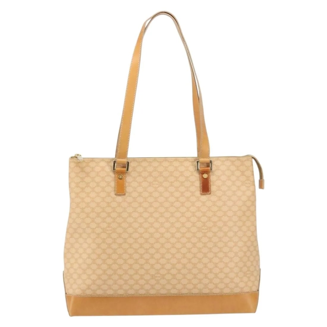 Vintage Celine Macadam Canvas Leather Tote Bag Beige 35x30x11cm: Vintage Celine Macadam Canvas Leather Tote Bag Beige 35x30x11cm This Celine Vintage Macadam Tote bag is crafted from beige canvas with leather accents. Designed for women, it features a spacious inter