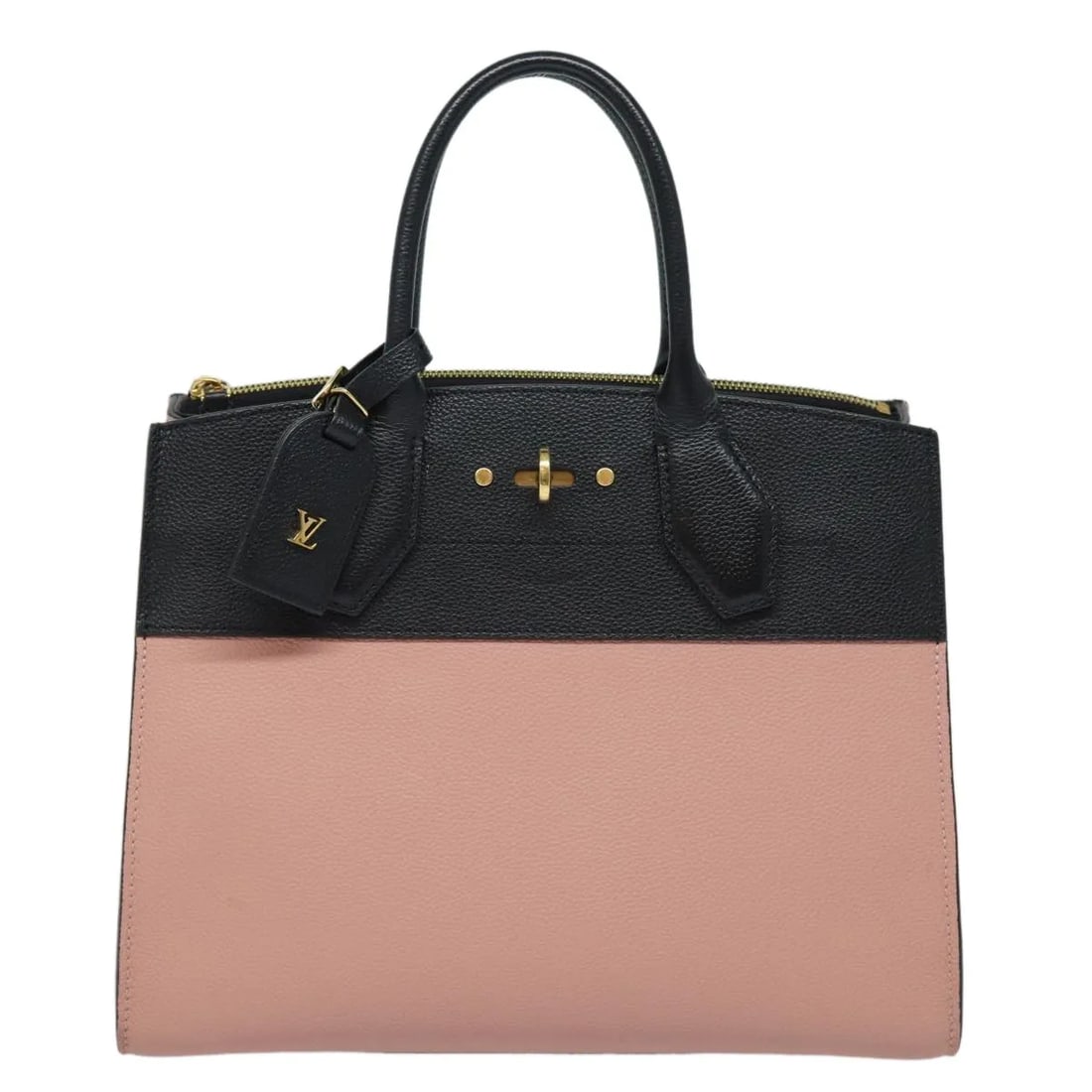 Louis Vuitton City Steamer black leather handbag: Louis Vuitton City Steamer black leather handbag The Louis Vuitton City Steamer Handbag features a classic black leather exterior, designed for women. It offers both handles and a shoulder strap for v