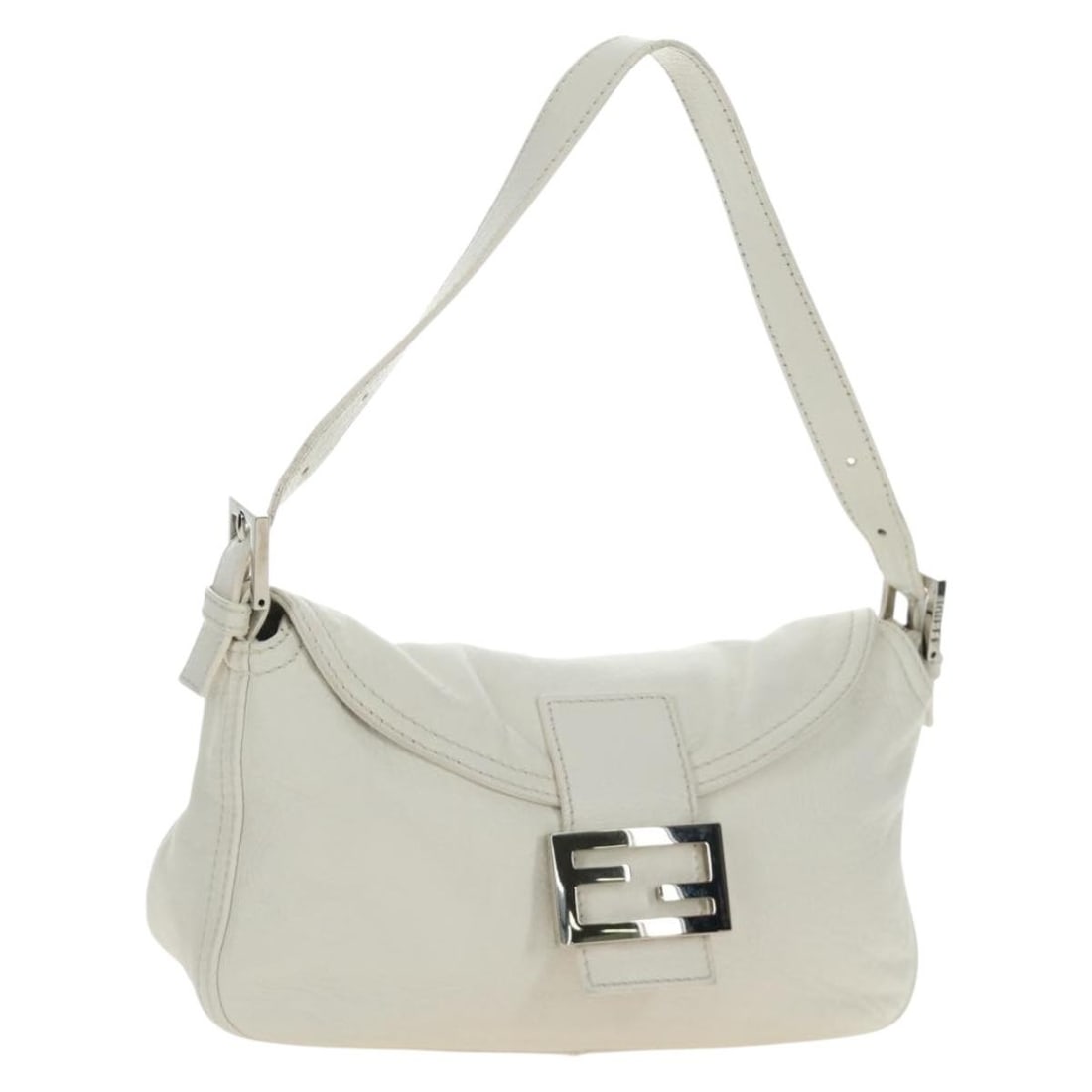 FENDI Mamma Baguette white leather shoulder bag with dust bag: FENDI Mamma Baguette white leather shoulder bag with dust bag FENDI Mamma Baguette shoulder bag in white and silver leather. This women's shoulder bag is made in Italy and includes a dust bag. Conditi