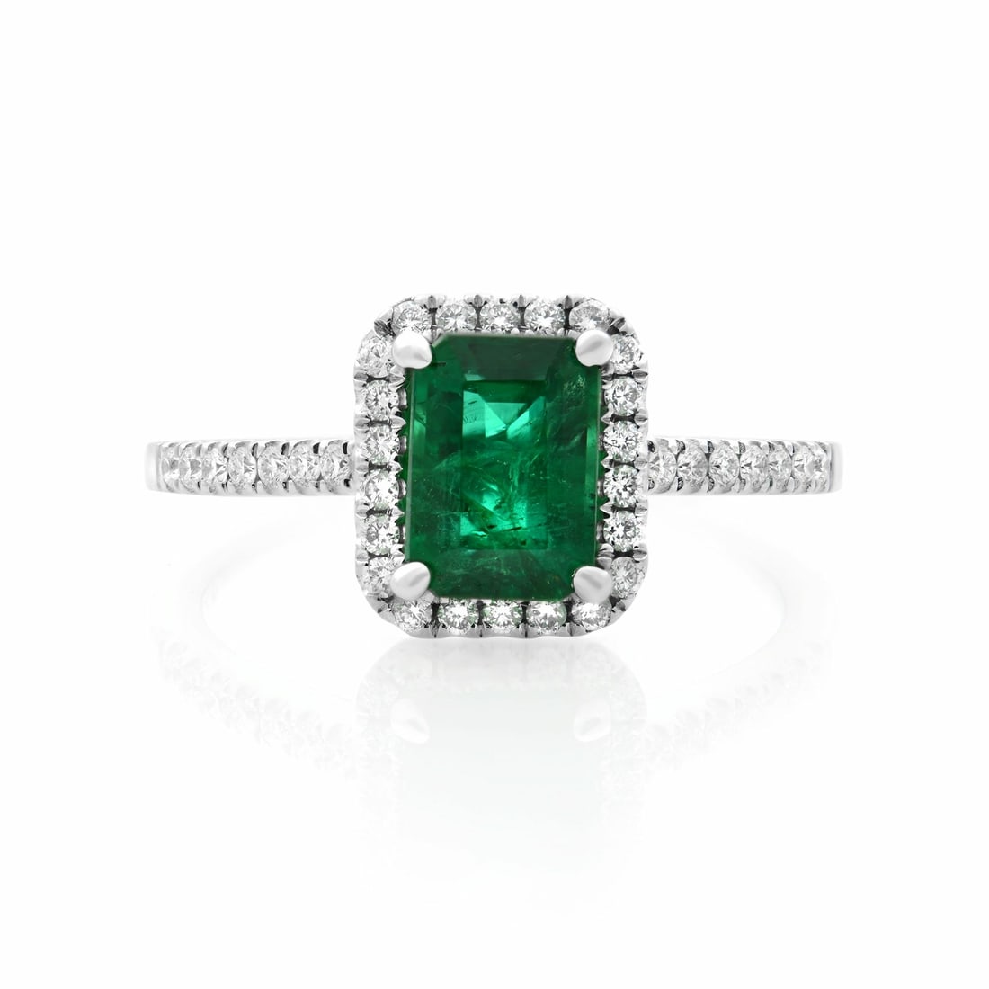 Rachel Koen 18K White Gold Emerald Diamond Halo Engagement Ring 1.25cts (1 of 6)